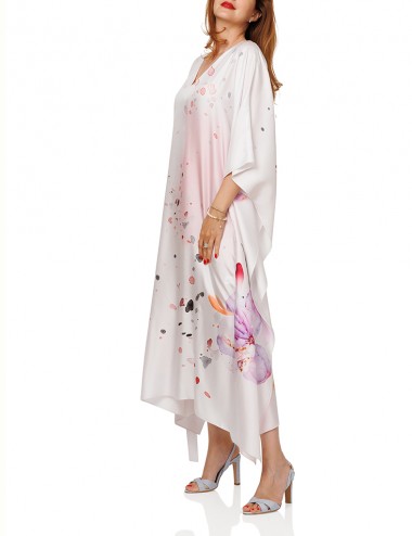 Watercolour silk kaftan dress