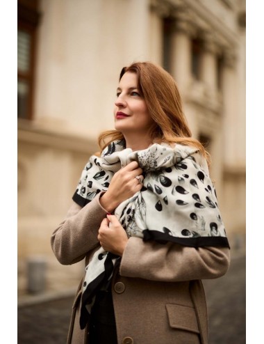 Peacock Black White Wool Scarf